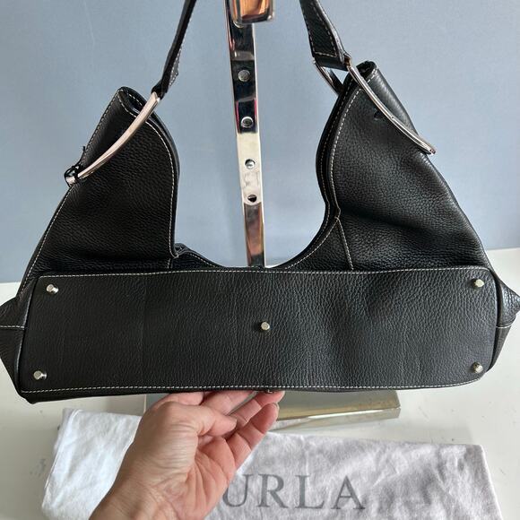 FURLA shoulder bag black baguette short top handle chrome hardware Lutetia‎ NWT - Picture 6 of 13